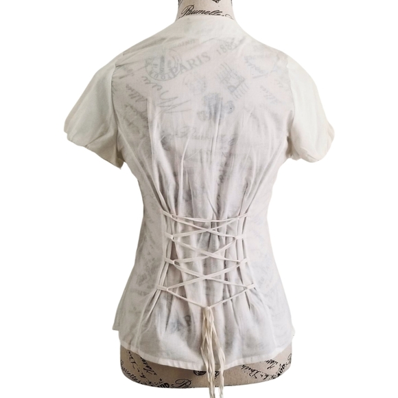 🆕 Valzère White 3D Bow Blouse With Zip Front And Corset Lace Up Back Size Small - Picture 4 of 4